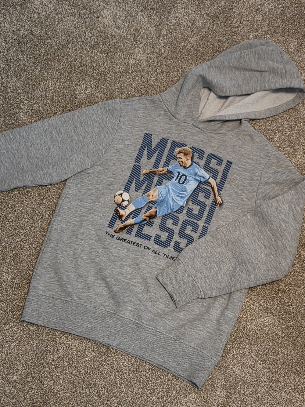 Messi Hoodie Old Navy Gray Hoodie with Blue Soccer Graphic Size L 10/12